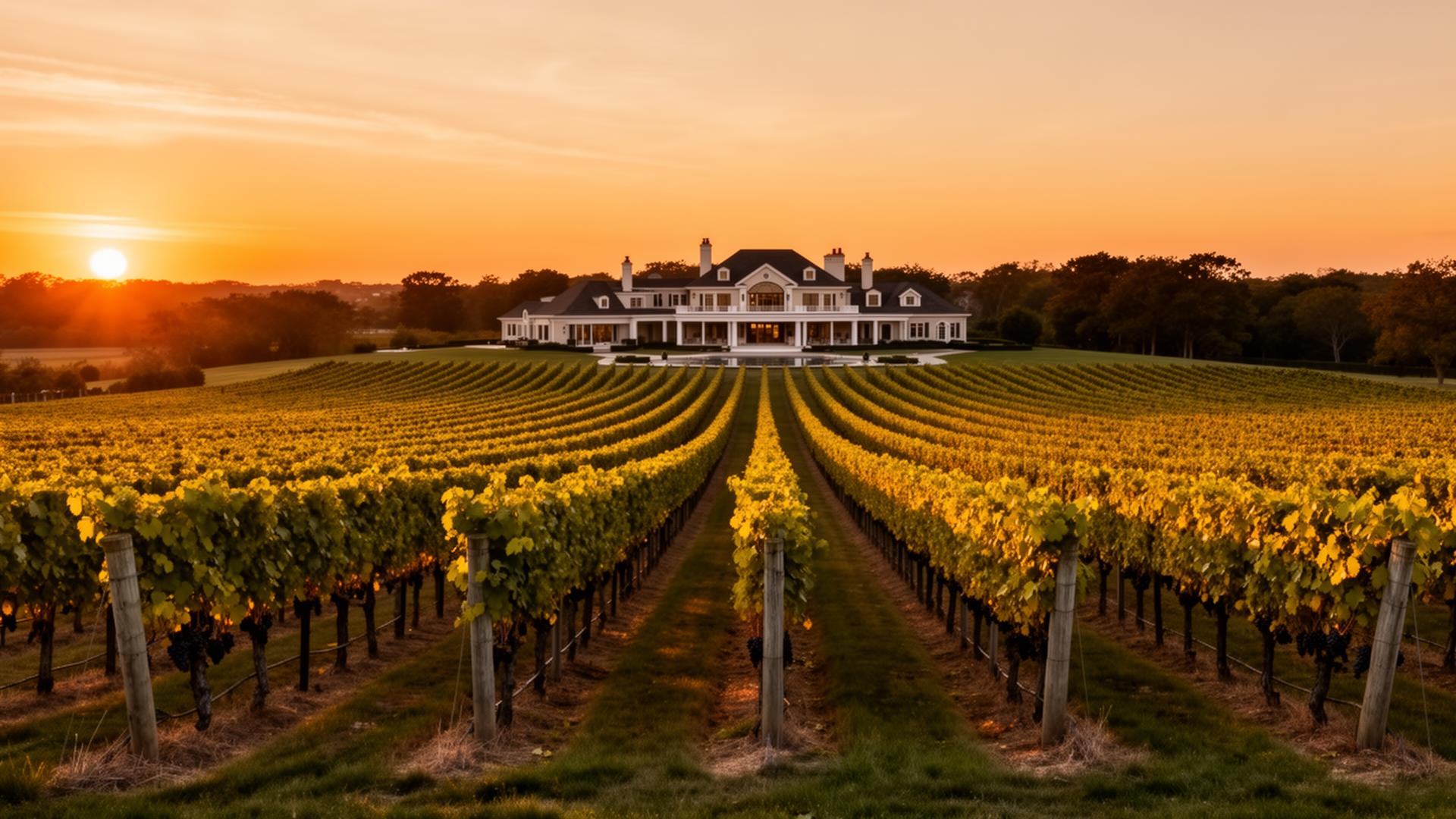 Long Island vineyard at golden hour